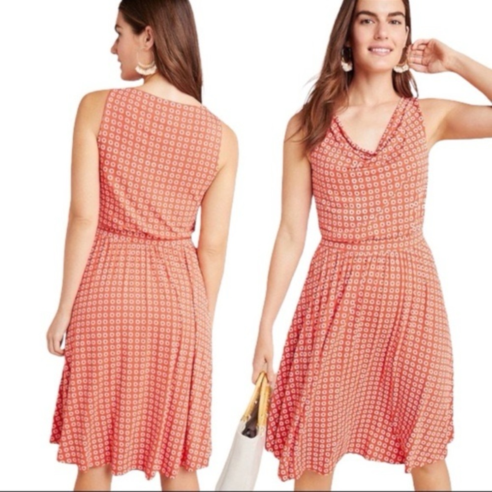 Size Large Maeve Anthropologie Orange W/ White Floral Pattern Dress